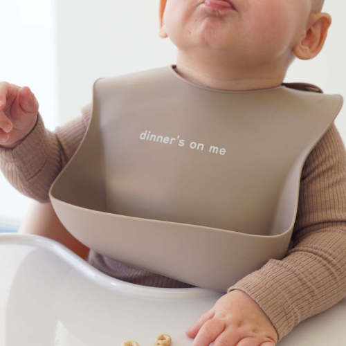 Silicone Baby Bib in Dinner's On Me | Caden Lane
