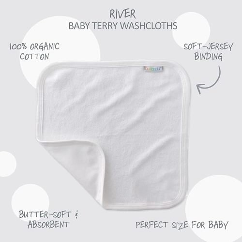 River 10-Pack Baby Terry Washcloths 100% Organic Cotton Absorbent for Baby and Toddler Boys & Girls, White, One Size