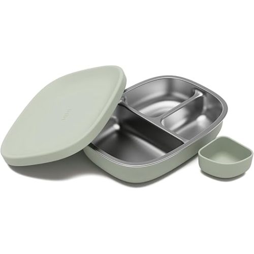 Lalo Bento Box - BPA-Free Bento Box For Kids & Toddlers, Leak-Proof, Dishwasher Safe, Easy to Open & Clean Silicone & Stainless Steel Lunch Box For Kids, Portable for Daycare or Travel - Sage