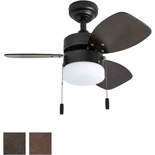 Honeywell Ceiling Fans Ocean Breeze Modern 30 Inch Ceiling Fan with Light, Pull Chain LED Indoor Fan with 3 Blades, Dark Brown Chestnut and Light Oak Blade Finish Options, Bronze (50602-01)