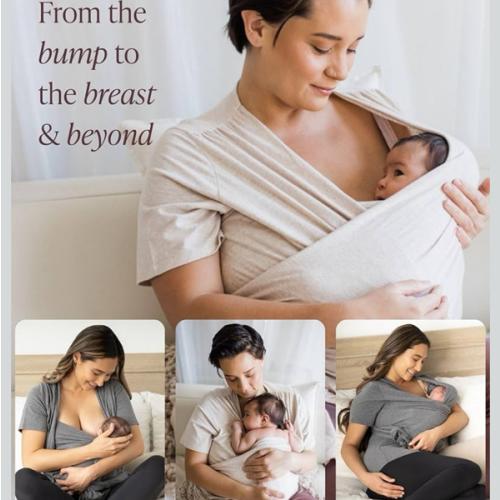 Kindred Bravely Short Sleeve Skin to Skin Nursing Wrap Top, Kangaroo Shirt for Mom and Baby, Organic Cotton (Grey Heather, Large)