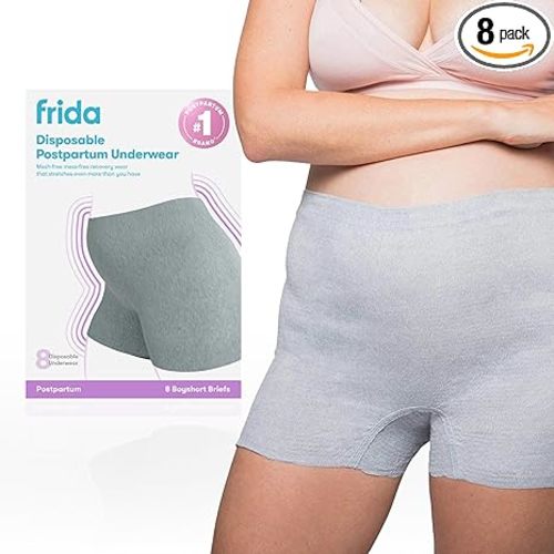 Frida Mom Postpartum Underwear, Disposable Boyshort Panties, High-Waist, Seamless, Stretch Support for Postpartum Recovery, Size XL (Waist 42"-64" Stretched), Pack of 8
