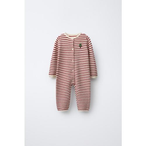 EMBROIDERED TREE KNIT STRIPED JUMPSUIT - Maroon | ZARA United States