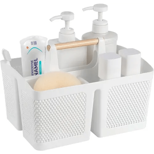 rejomiik Portable Shower Caddy Basket Plastic Cleaning Caddy Organizer Storage Tote with Handle for Bathroom, College, Dorm Room Essentials, White