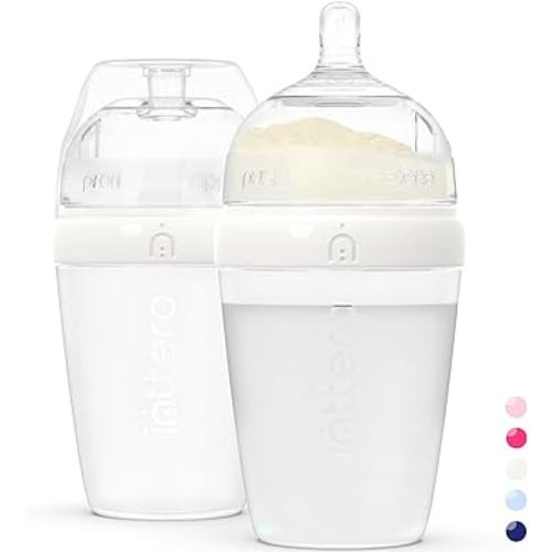 INTTERO 9oz Baby Bottle Formula Dispenser Consistent Flow Anti-Colic Baby Bottles - 2 Pack/Medium Flow (Stylish White) — Everyday Baby Essential — Biberones para Bebes — Pop Yummy Mixie Brezza