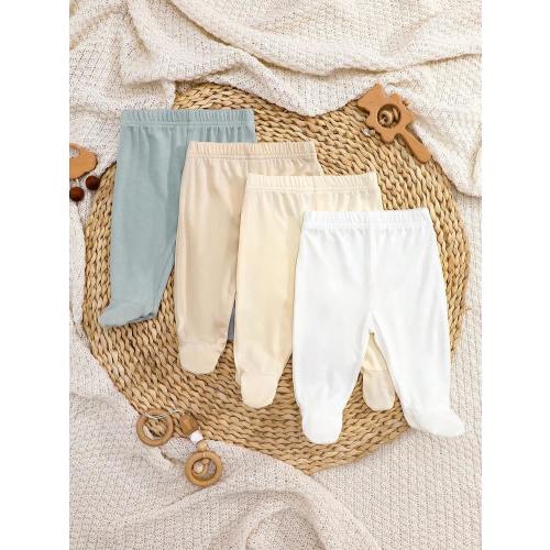 Souflis Souflis 4pcs/Pack Newborn Baby Girls Solid Color White, Pink, Black, Gray Footie Leggings - Soft, Stretchy Ribbed Knit Fabric, Comfortable Fit, Suitable For All Seasons, Cute & Simple, Easy To Wear, High Cost Performance, Suitable For Everyday Wea