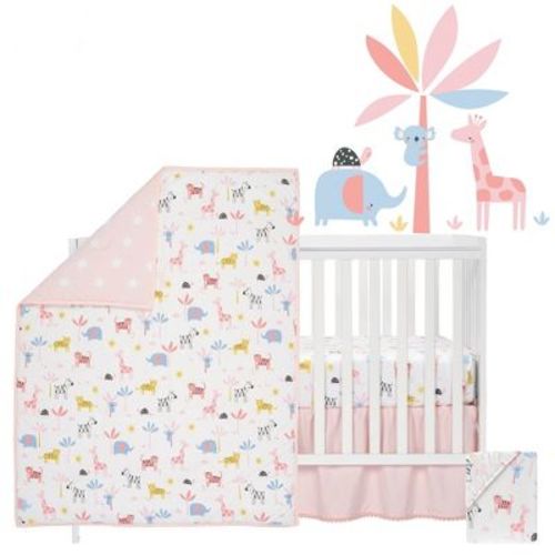 Lambs & Ivy Snuggle Jungle Pastel Safari Cotton Jersey 5-Piece Crib Bedding Set
