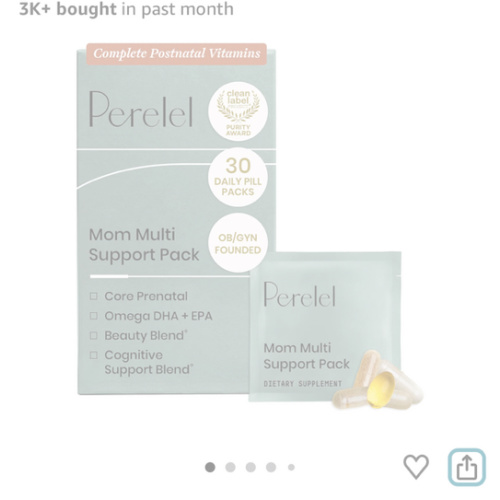 Perelel Mom Multi Postnatal Vitamins with Omega 3 DHA, Iron, & Collagen