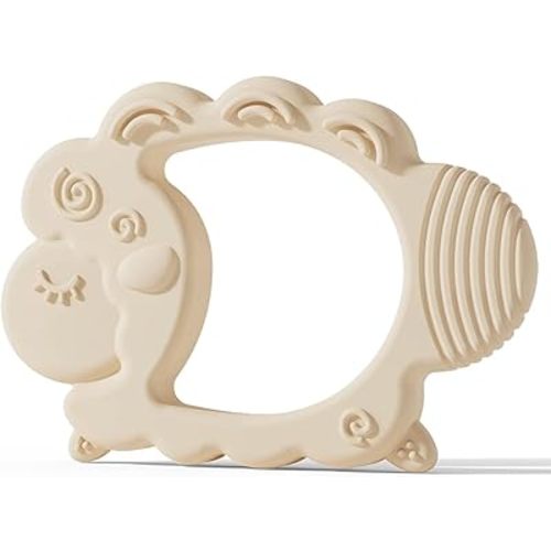 Baby Teether Toys, Baby Teething Toy, Safe & Easy to Hold BPA Free Silicone Baby Soothing Teethers, Prevent Finger Sucking Baby Chew Toy for Babies (Sheep Sand)