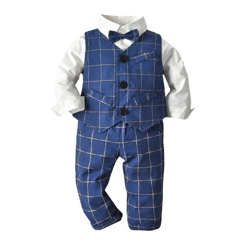 TAIAOJING Toddler Boys Long Sleeve T-Shirt Tops Plaid Vest Coat Pants Child Kids Gentleman Outfits Sets Breathable 6-12M