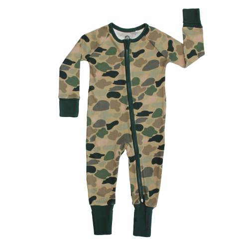 Classic Camo Waffle Knit Bamboo Convertible Footie Romper