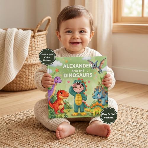 Personalized Dinosaur Book with Name, Custom Storybook for Kids, Birthday Gift for Boys, Toddler Keepsake Book, 1st Birthday Gift.