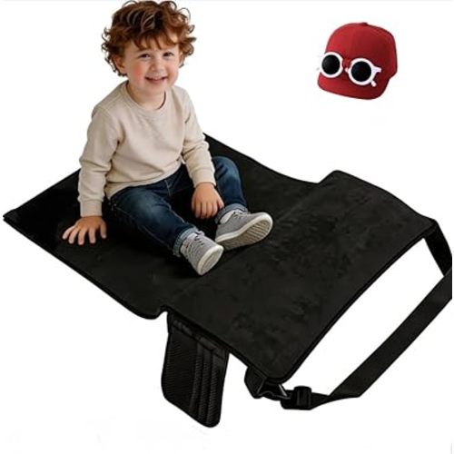 Toddler Airplane Bed with Burgundy Hat, Portable Airplane Seat Extender Travel Bed for Kids, Soft Baby Plane Travel Essentials for Flying, Toddlers Long Flight Must Haves Footrest