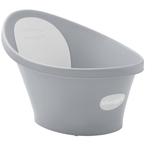 Shnuggle Newborn Baby Bath | Built in Support Bump and Soft Backrest | Suitable from Newborn | Bath Seat Support Includes Plug | Pebble Grey