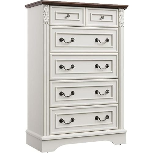 BLANKSPACE Farmhouse Dresser with 6 Drawers, Antique White Dresser for Bedroom, Hallway, Living Room, or Office Storage