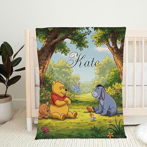 Personalized Pooh Bear Blanket, Classic Winnie Blankets, Soft Cozy Fleece Custom Blanket Kids, Pooh Bear Gifts, Bears Nursery Theme, Birthday Gift for Kids, Newborn Bed Throw, Gift Christmas #03