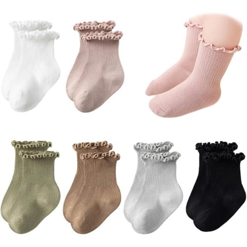 Baby Girls Socks Newborn Frilly Ruffle Cotton Infant Cute Princess Socks for Toddler Dress 5 Pairs