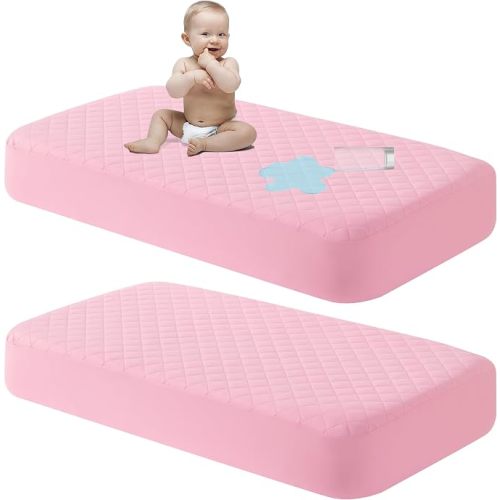 NTBAY Mini Waterproof Crib Mattress Protectors, 2 Pack, Pink