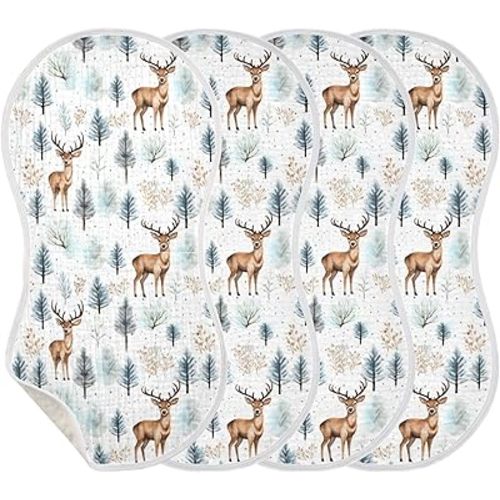 4Pcs Woodland Deer Burp Cloth,Unisex Large Absorbent Soft Cotton Muslin Burping Cloths for Newborn Boys Girls,11x22in,A110943