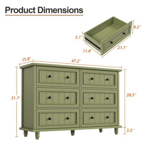 Vintage 6-Drawer Dresser Mid-Century Storage Chest