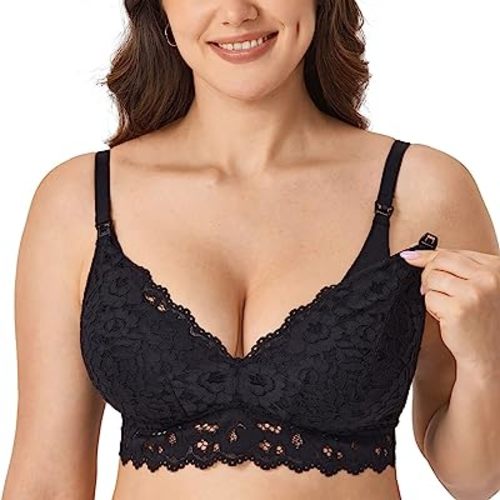 MOMANDA Women's Lace Nursing Bra Lace Bralette Padded No Underwire Maternity Bras Breastfeeding Pregnancy