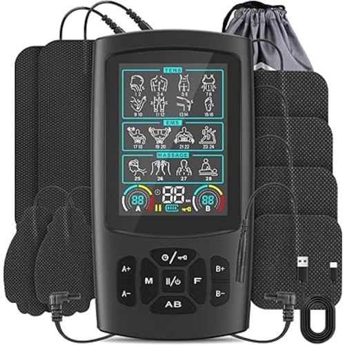 TENS & EMS Muscle Stimulator with 28 Modes, Dual Channel Muscle Stimulator Machine with 8PCS Electrode Pads, for Muscle Relief, Shoulder, Neck, Back, New Upgraded Color Screen