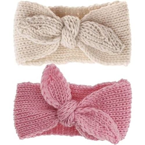 Turban Headband Baby Girl - Warm Rabbit Knot Hair Band Wrap Newborn Toddler Children 2Pcs (Beige+Pink, One Size)