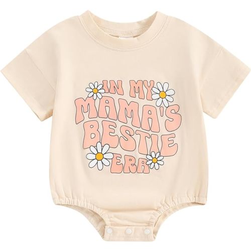 Newborn Baby Girl Outfits In My Mamas Bestie Era Daisy Bubble Romper Short Sleeve Bodysuit T-Shirt Summer Clothes