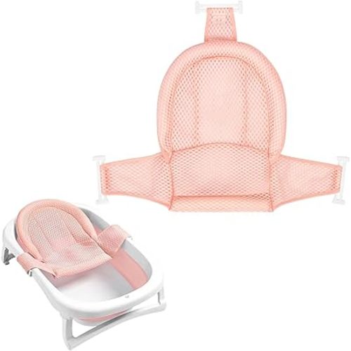 Colorlife Baby Bath Seat Support Net Infant Bathing Seat Support Mat, Adjustable Comfortable Non-Slip Three-Pointed Baby Shower Net Bathtub Sit Up Mesh for Newborn 0-12 Months-Dusty Pink(No Bathtub)