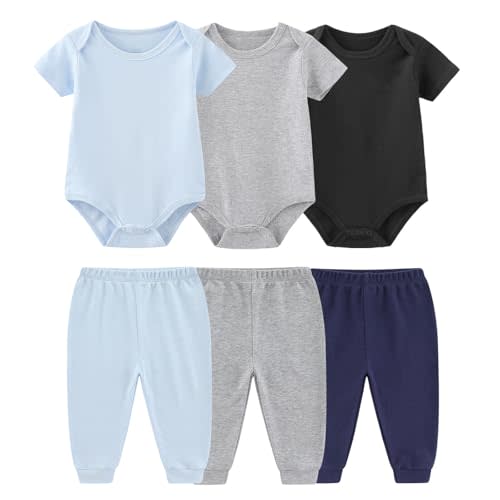 Ruliby Baby Bodysuit and Pant Set 6-pcs Ribbed Soft Infant Boy Girl Clothes Outfits