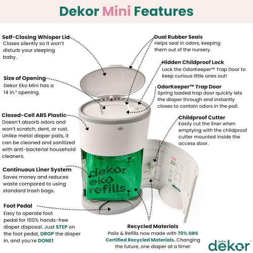 Mini Hands-Free Diaper Pail | Easiest to Use | 70% Materials | White