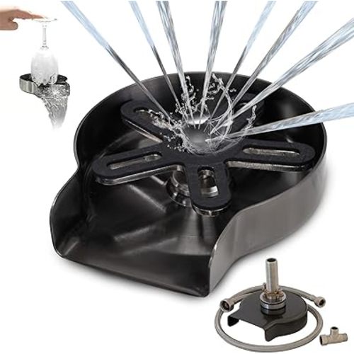 Strictly Sinks Glass Rinser for Kitchen Sink - Stainless Steel Cup Washer For Sink - Anti Rust Sink Cup Rinser Washes Residue in Seconds, Easy to Install Kitchen Sink Accessories (Black)