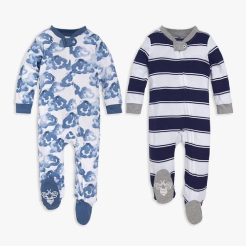 Burt's Bees Baby Boys Sleep and Play PJs, 100% Organic Cotton One-Piece Zip Front Romper Jumpsuit Pajamas