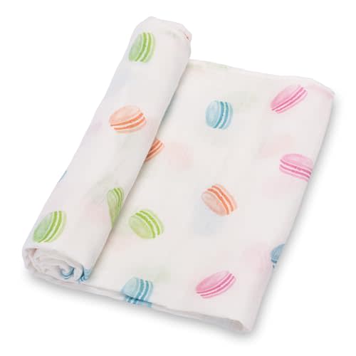 LollyBanks Soft Muslin Swaddle Blanket, 100% Cotton, 47 x 47 Inches, Neutral, Perfect for Boys and Girls, Registry (Macarons Print, Dessert)