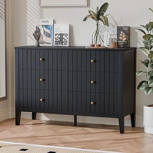 Zamildon's Black Dresser Fluted Modern Chest of Drawers, 47" Wide Dresser Bedroom Organizer Cabinet for Living Room, Nursery, Hallway
