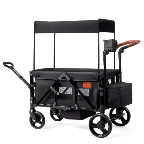 Matladin Wagon Stroller for 2 Kids, All-Terrain Wagon for Kids with Footwell, Canopy, Adjustable Handle & Pull Bar for Infants, Parent Organizer,Black
