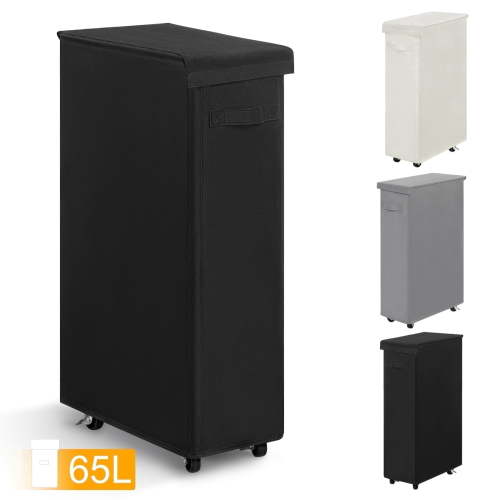 BGTREND Slim Laundry Hamper, 27.6'' Tall, Lid, Wheels, 65L, Black