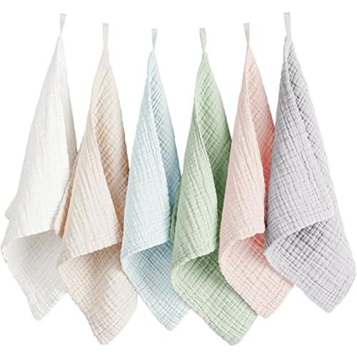 Konssy 6 Pack Face Cloths for Sensitive Skin, Soft Wash Cloth for Washing Face, Cotton Face Towels Women Facial Makeup Remover Reusable Absorbent Washcloths （11 x 11 Inch）