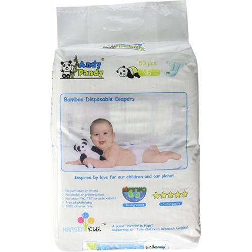Andy Pandy Biodegradable Bamboo Disposable Diapers, Newborn, 50 Count-Pack - Newborn (Pack of 50)