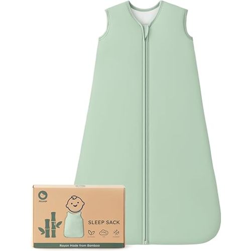 Rayon Made From Bamboo Baby Sleep Sack, SuperSoft 0-6 Months 1.0 Tog Baby Wearable Blanket, Sleeping Sack for Toddler Infant with 2-Way Zipper, Lightweight & Roomy, Green