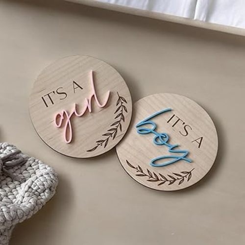 Generic FELIXTA SET 2 OF He's Here/She's Here Wooden Baby Announcement Sign, WHITE (05)