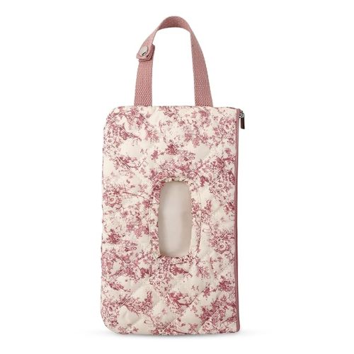 Quilted Baby Wipe Holder Floral Diaper Pouch Portable Quilted Wipes Bag for Car, Stroller (Pink 2)
