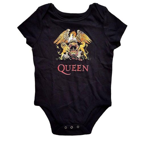 Queen Baby Grow Classic Crest Band Logo Official Black 0 To 24 Months Size Large (9-12 months)