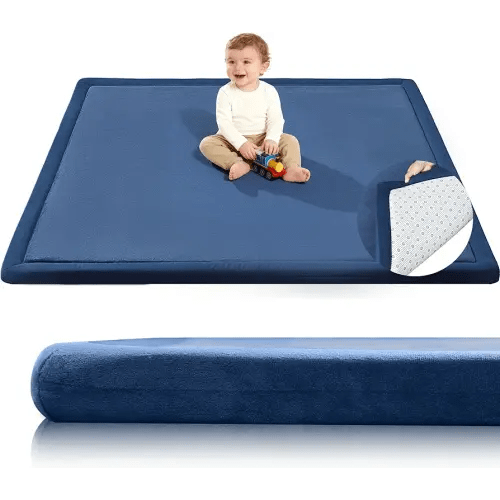 Baby Play Mat for Floor,1.3" Thick 50x50 Playpen Mat,Tummy Time Foam Mats,Plush Soft Padded Playmate for Babies 6-12 Months Crawling,Non-Slip Nursery Rug for Toddler Kids Playroom(Navy Blue)