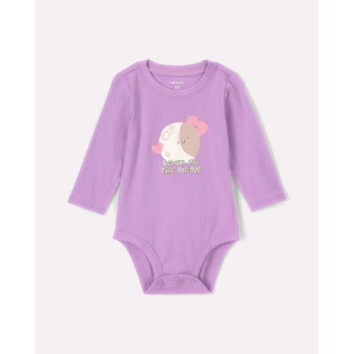 Baby Girl 'Loved To The Moon' Long-Sleeve Graphic Bodysuit - Purple | Carter's