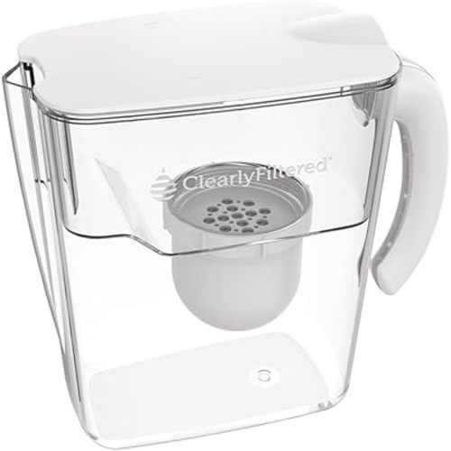Clearly Filtered No.1 Filtered Water Pitcher/Updated Model/Targets 365+ Contaminants e.g. Fluoride Chlorine PFAS Microplastics Lead Arsenic BPA/BPS Free (Pitcher Includes 1 Filter)