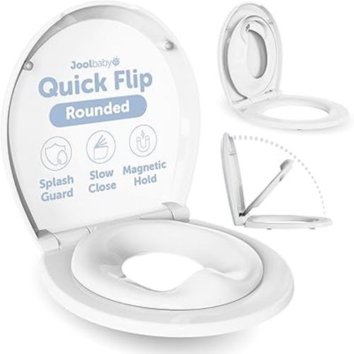 Quick Flip Toilet Seat with Built-in Potty & Splash Guard for Toddler Training, Slow Close - Jool Baby (Round)