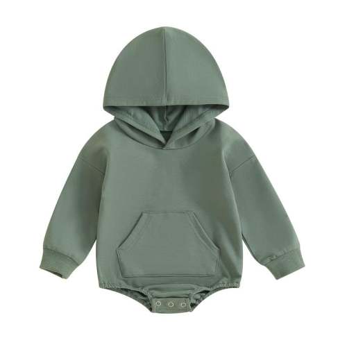 Long Sleeve Front Pocket Solid Color Bodysuit Infant Fall Winter Romper