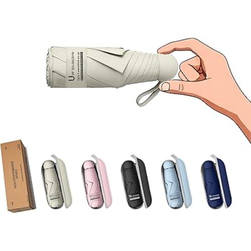 BAODINI Travel Essentials Mini Umbrella for Purse With Case Small Compact UV Sun Protection Lightweight Tiny Pocket Manual Open Close Umbrella for Women Kids and Men Fit Purse Backpack