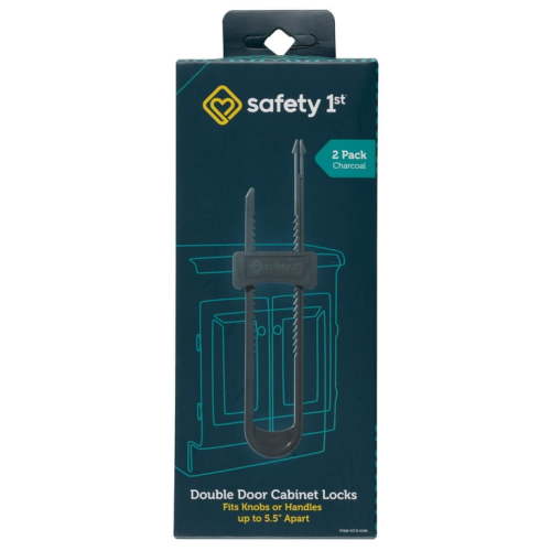 Safety 1ˢᵗ Double Door Baby-Proofing Cabinet Lock (2pk), Charcoal, Toddler